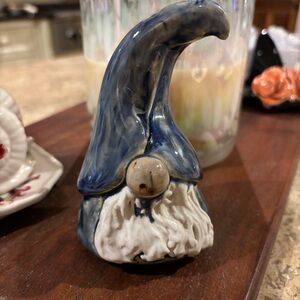 Ceramic Gnome Figurine Handmade Blue and White